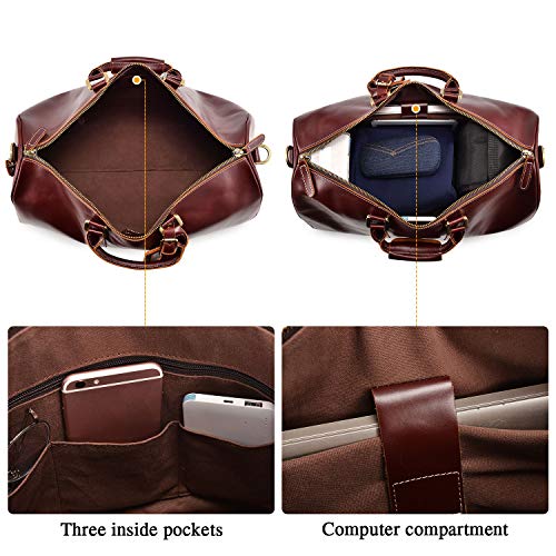 BAIGIO Men's Genuine Leather Travel Duffel, 19 Inch Oversize Weekend Bag, Vintage Weekender Tote, Overnight Duffle Luggage for Men & Women
