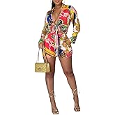 TieBnss 2 Piece Outfits for Women Sexy Bodycon Long Sleeve Button Down Crop Tops Long Pants Sets Floral Print Tracksuits