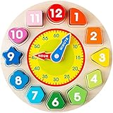 Coogam Wooden Shape Color Sorting Clock â€“ Teaching Time Number Blocks Puzzle Stacking Sorter Jigsaw Montessori Early Learning Educational Toy Gift for 1 2 3 Year Old Toddler Baby Kids