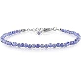 YANARA Natural Gemstone Micro Beads Dainty Simple Bracelet Jewelry for her Birthstone, Energy Crystals, Silver Plated Chain 8 inch Thoughtful Gifts For Her