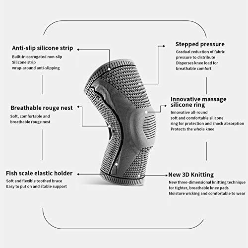 GIRYES Knee Support,Sports compression knee brace for relieve joint pain and arthritis,running,improve circulation,exercise, fitness Knee Sleeve ,men & women(L-gray)