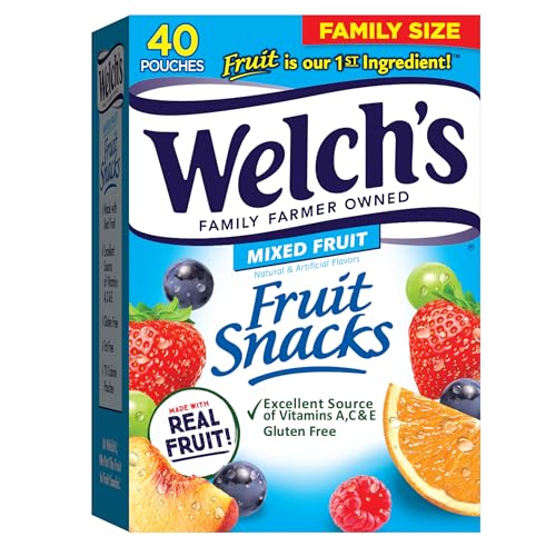 WELCH’S FRUIT SNACKS, MIXED FRUIT, BULK PACK, INDIVIDUAL SINGLE SERVE BAGS, 0.8 OZ (PACK OF 40)