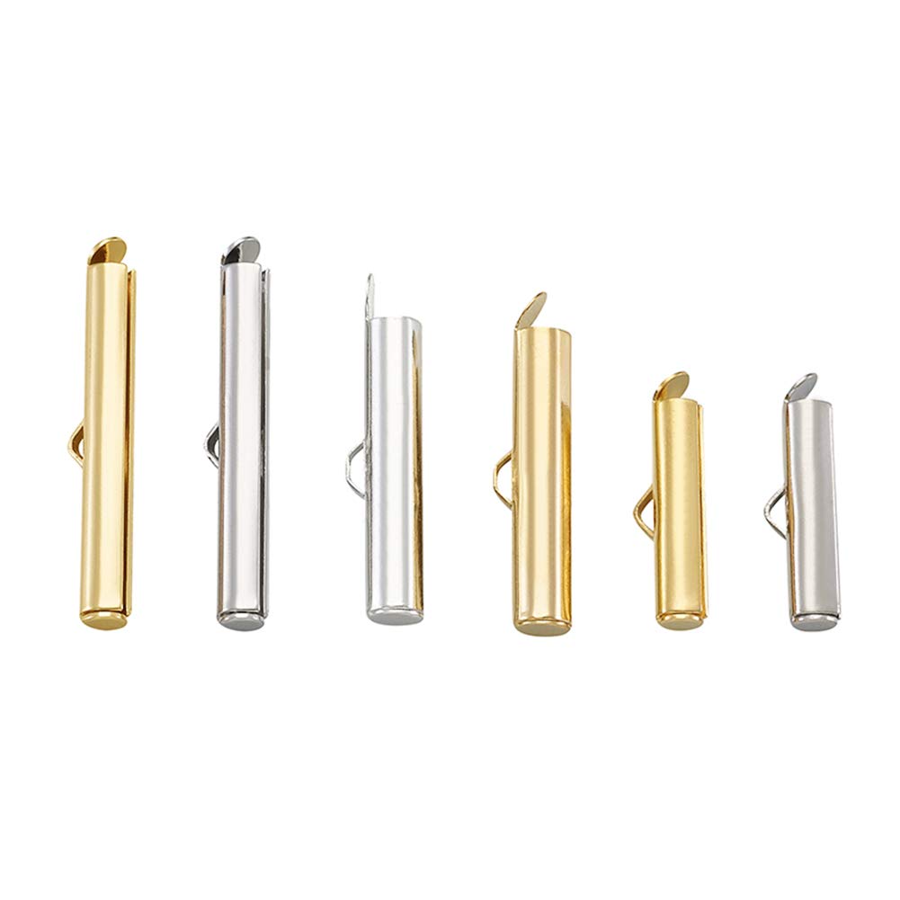 Pandahall 60pcs/Box Platinum & Golden Brass Slider End Caps 3 Size Slide On End Clasp Tubes Finding for Necklace Jewelry Making