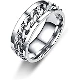 COLORFUL BLING Black Silver 8mm Spinner Ring Stainless Steel Fidget Rings Anti Anxiety for Men Women Cool Grooved Anxiety Stress Roller Rings Cool Jewelry