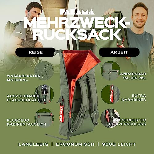 PAKAMA - Daypack Rucksack mit Rolltop 25l für Damen & Herren Grün klein - Wanderrucksack & Fahrradrucksack wasserdicht Arbeit & Wandern mit Laptop-Fach - Reiserucksack & Trekkingrucksack thumbnail 3