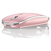 Halpilt Silent Wireless Mouse | USB-C &amp; USB-A Dual Receiver(Rose Gold) | Rechargeable Slim Portable Mouse, Plug &amp; Play, 3 Adjustable DPI, Compatible with PC, Laptop &amp; Mac, Ideal for Work &amp; Travel