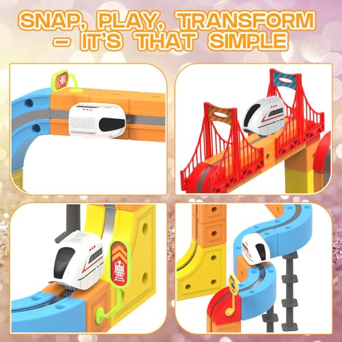 ORCHID M® Magnetic Train Set for Kids, 114 PCS 3D Infinity Flexible Race Track Toys with Infinity Magnetic Cars Electric Set, DIY Cube Track Building Toys,Train Sets for Boys Girls Gifts (1pcs Train)