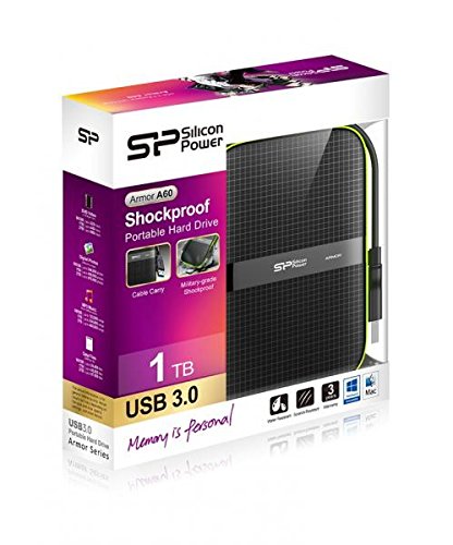 1TB Silicon Power Armor A60 Shockproof Portable Hard Drive - USB3.0 - Black/Green Edition