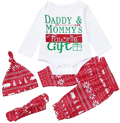 Baby Christmas Outfit,Kehome Infant Baby Toddler Boy Girl Cotton Clothes 4pc Holiday Set,Daddy&Mommy Favorite Gift
