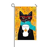 Rossne G sun Autumn Coffee White Tea Black Cat Garden Flag House Flag Decoration Double Sided Flag 12.5