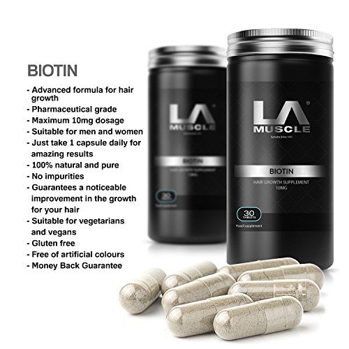 LA Muscle Biotin Maximum 10mg dosage: Advanced maximum strength Pharmaceutical Grade hair growth supplement. Maximum 10mg dosage, Advanced formula for hair growth, 100% Pharmaceutical Grade