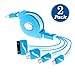 (2 Pack) Multi charger, Retractable 4 in 1 Multifunctional Universal USB Charger Cable iPhone 6s/6s Plus/5/5S/4S/4, iPad 3 / Mini / Pro, Samsung, HTC, Motorola, Nexus, LG, Android (Blue)