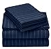 Amazon Brand – Pinzon 160-Gram Pinstripe Flannel Cotton Bed Sheet Set, Queen, Navy Pinstripe