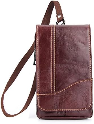 Cell Phone Holster with Belt Loop for iPhone 6/7 Plus iPhone 8 iPhone X, Samsung S5 S6 S7 S8 Note 8, La Farah Leather Vertical Waist Packs Belt Pouch Mini Travel Wallet for Men with Shoulder Strap