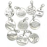 10PCS 10 Words Antique Silver Clip-on Charms Collection, Vintage Jewelry Supply Lot, Wholesale C36