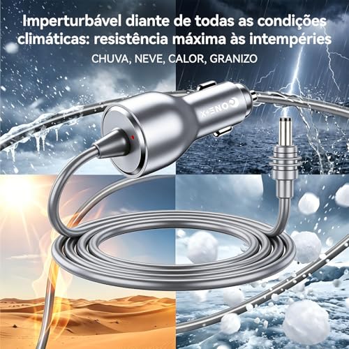 Carregador Veicular para Starlink Mini, Adaptador DC Impermeável 12V-24V com Cabo 3M e Saída 5.5mm, Mantém a Internet Estável Durante Viagens – Tomada 12V Ignição para Carro, Caminhonete, Camping, RV