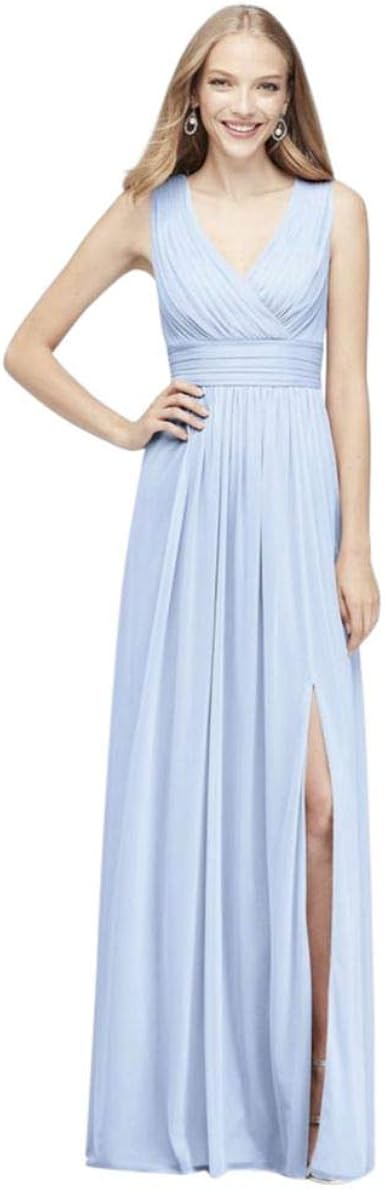 Long Mesh Pleated Tank Bridesmaid Dress 