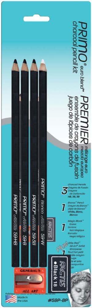 General Pencil 59P-BP Primo Euro Blend Charcoal Pencils, Multicolor