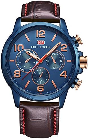 MINIFOCUS Men's Watch Genuine Leather Band Waterproof Analog Business Quartz Wristwatch