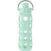 Lifefactory 22-Ounce Glass Water Bottle with Active Flip Cap and Protective Silicone Sleeve, Mint