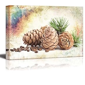 Three Pine Cones Placed on a Vintage Background