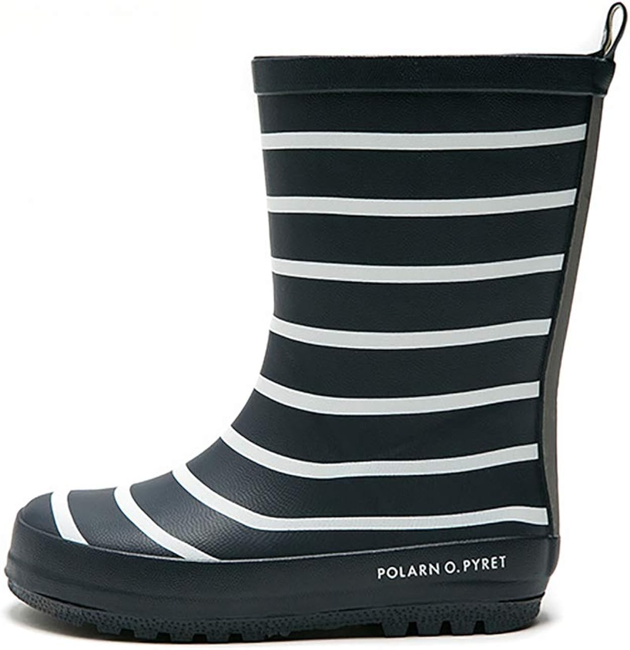 black and white striped rain boots