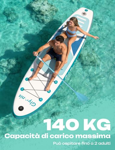Glymnis Tavola Da SUP 320×81×15cm SUP Gonfiabile Capacità Di Carico Di 140 Kg Tavola Da Surf Stand Up Paddle Tavola SUP Con Pompa Ad Aria Pagaia Regolabile Borsa Da Trasporto
