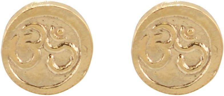 Small Stamped Round Om Earrings in 24k Gold Plated Sterling Silver, Ohm Studs, 6524-yg