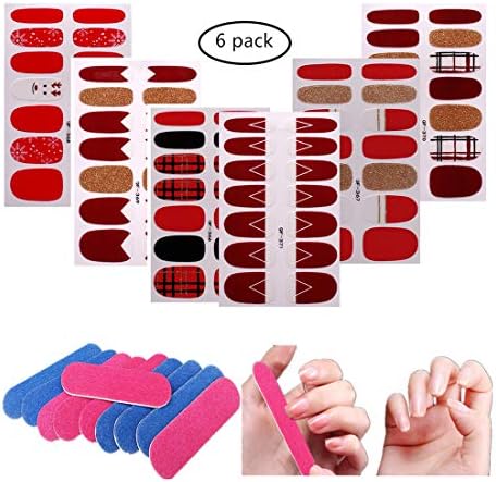 ASWCOWY 6 Sheets Waterproof Soft Nail Polish Sticker 3D Art Nail Sticker for Women Nail Art Transfer Decals Sticker Glitter Series DIY Nail Polish Strips Wraps for Party