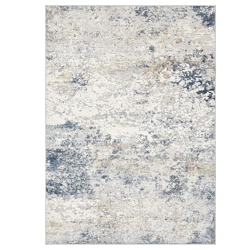 DMOYEST Area Rug Living Room Rugs - 5x7 Abstract Large Soft Indoor Washable Rug Neutral Modern Low Pile Carpet for Bedroom Dining Room Farmhouse Home Office - Beige Blue