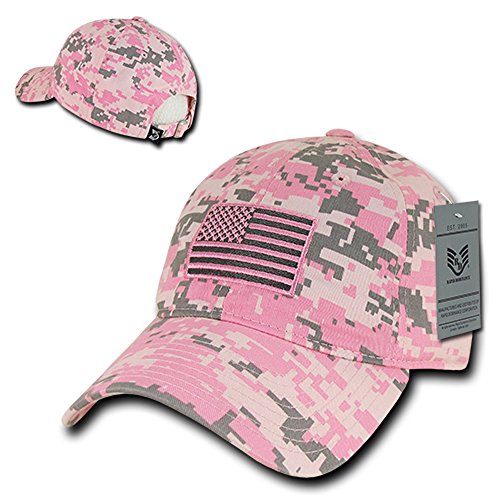 American Flag Embroidered Washed Cotton Baseball Cap - Pink Camo
