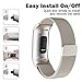 POY Metal Replacement Bands Compatible for Fitbit Charge 3 Fitness Activity Tracker, Milanese Loop Stainless Steel Bracelet Strap Unique Magnet Lock Women Men, Small Champagne
