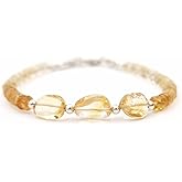 ANUSHRUTI Natural Yellow Citrine Gemstone Bracelet with Nugget Center Sterling Silver Beads Handmade Jewelry for Women Crystal Healing Energy Abundance Gift