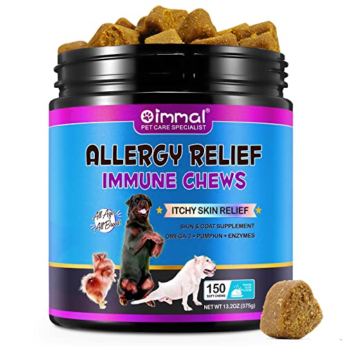 Itchy Dog Skin Relief,Anti Itch Dog Treats,150 counts Allergy Relief for Dogs,Itch Skin Relief Soft Chews,Omega 3-Enzymes,Improved Immune Support&Seasonal Allergies (150 counts anti itch dog treats)