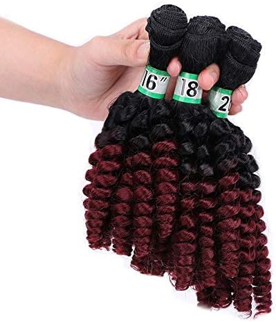 Cvthfyky Synthetic Funmi Curly Hair 3 Bundles - Wine Red Hair Bundles Loose Curly Weave Hair Extensions 70g/pc (Color : Wine Red, Size : 20"-20"-20")