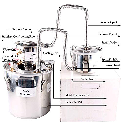 New 3 Pots DIY Home Distiller Alcohol Moonshine Ethanol Still Spirits Boiler Wine Water Essential Oils Making Brewing Kit (Stainless Steel, 20 Litres / 5 Gallon)