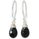 NOVICA Artisan Handmade Black Spinel Dangle Earrings Women's Silver Fine Thailand [1 in L x 0.3 in W x 0.2 in D] ' Glowing Exotic'