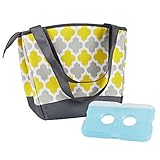 Fit & Fresh Hyannis Insulated Lunch Bag for Women, Soft Cooler Bag with Ice Pack for Work and On-The-Go, Yellow Gray Tile