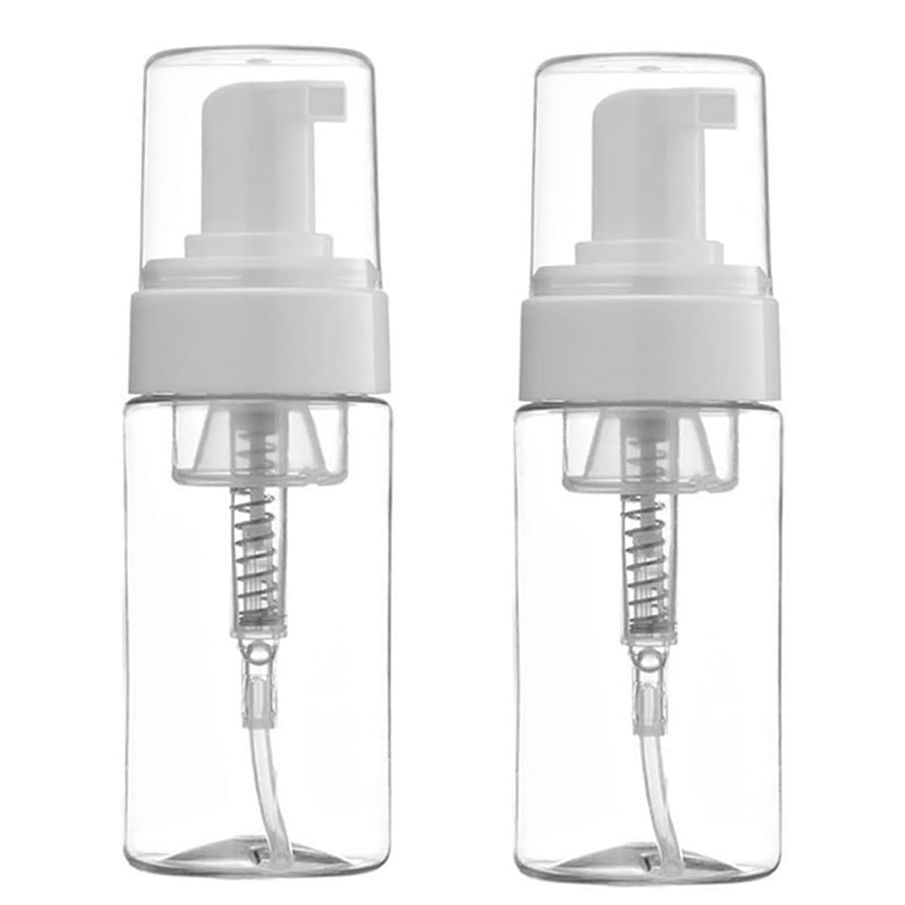 2PCS 100ML/3.4Oz Refillable Empty Plastic Foam Foamer Dispenser Pump Bottles Cosmetics Lotion Makeup Shampoo Facial Cleanser Liquid Soap Dish Foaming Holder Container Jar Pots(Transparent)