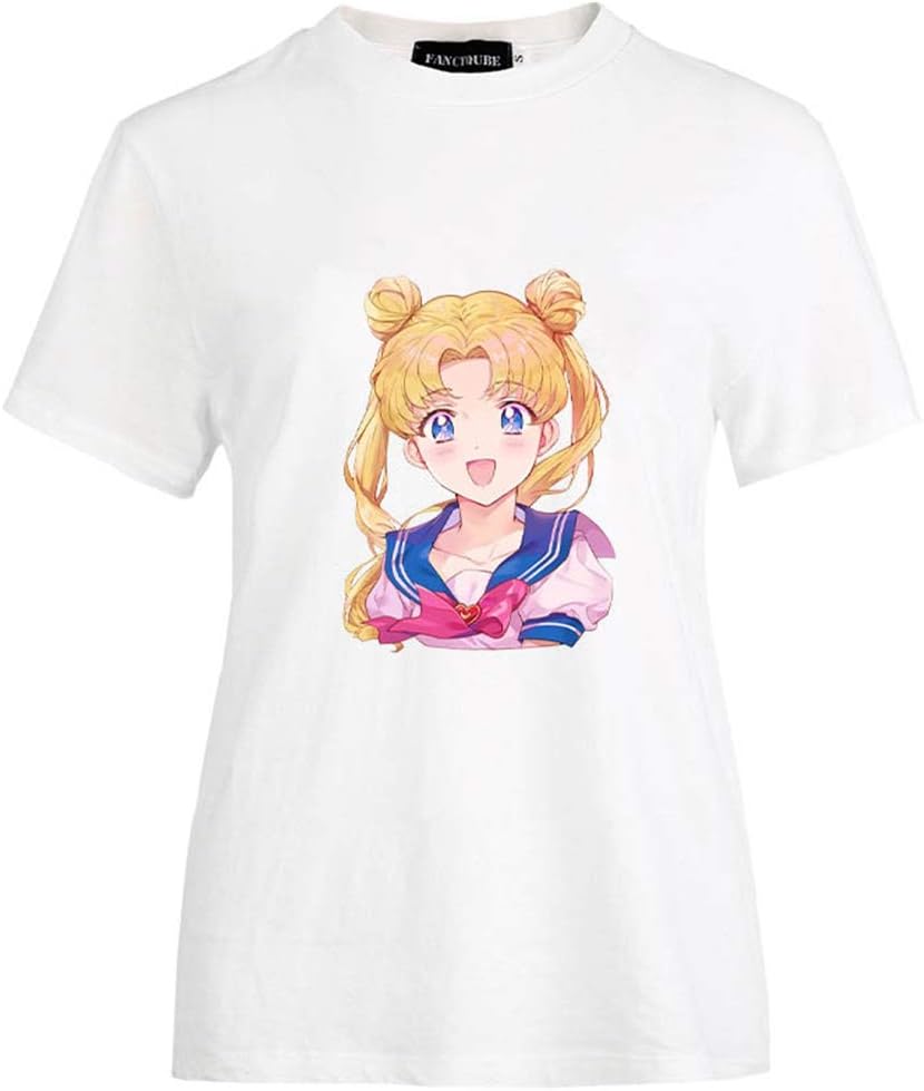 Provone Women's Sailor Moon T-Shirts Japaness Anime Cute Cartoon Girls Characters Graohic O-Neck Tee Tops