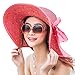 Itopfox Womens Foldable Floppy Big Bowknot Straw Sun Hat Wide Brim Summer Beach Vacation UV UPF 50