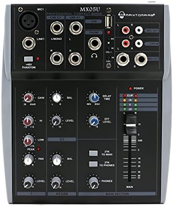 MAXTOMARS MX05U 5-Channel Compact Audio Mixer with EQ, USB Player, 5 Channels Mixing Console