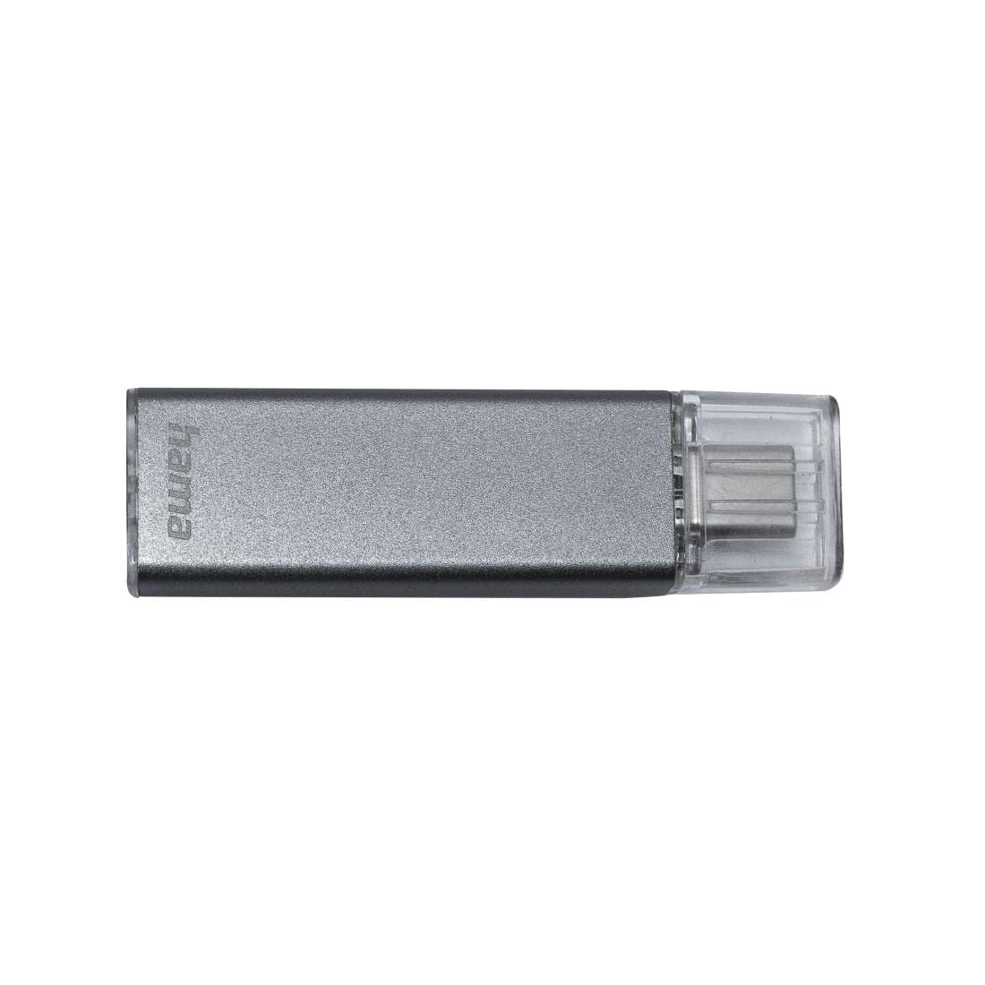 Hama USB Stick 128 GB (USB C 3.1, Data Storage with 100 MB/s Data Transfer Rate and Cap for Windows-MacBook), Anthracite, Compact