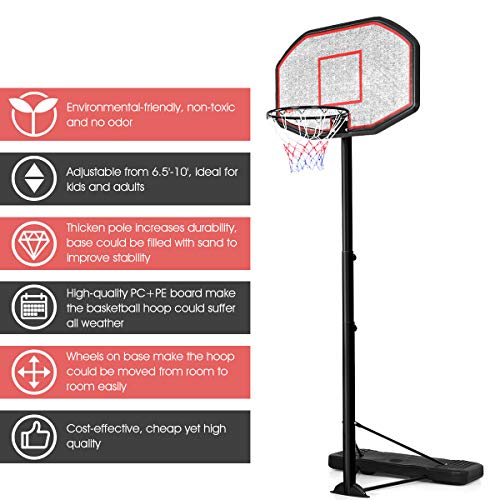 Giantex Portable Basketball Hoop Stand, Adjustable Height 6.510 ft