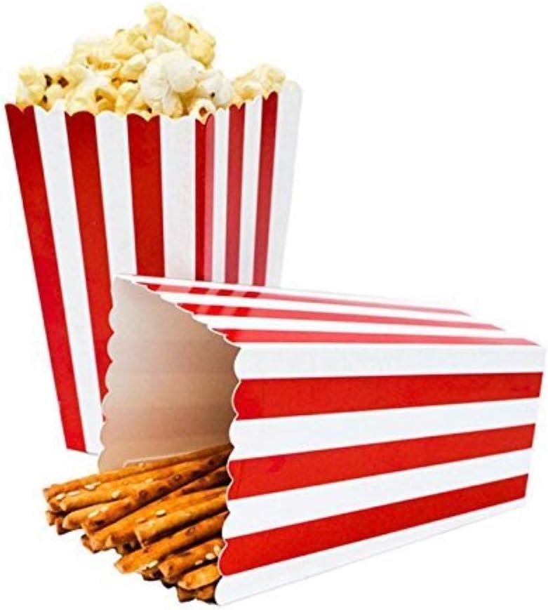 Red Striped Popcorn Boxes - Carnival Parties Mini Paper Popcorn and Candy Containers, Party Supplies for Movie Nights (Pack 24): Health & Personal Care