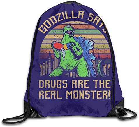 Letitia Sweetun Godzilla Says Drugs Are The Real Monster Drawstring Backpack Bags Sports Cinch Sack String Backpack Bulk Storage Bags For Gym Traveling