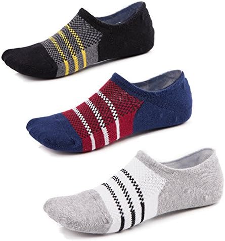 YingDi Mens Cotton Non-Slide No Show Ankle Socks Strip 3 Pairs