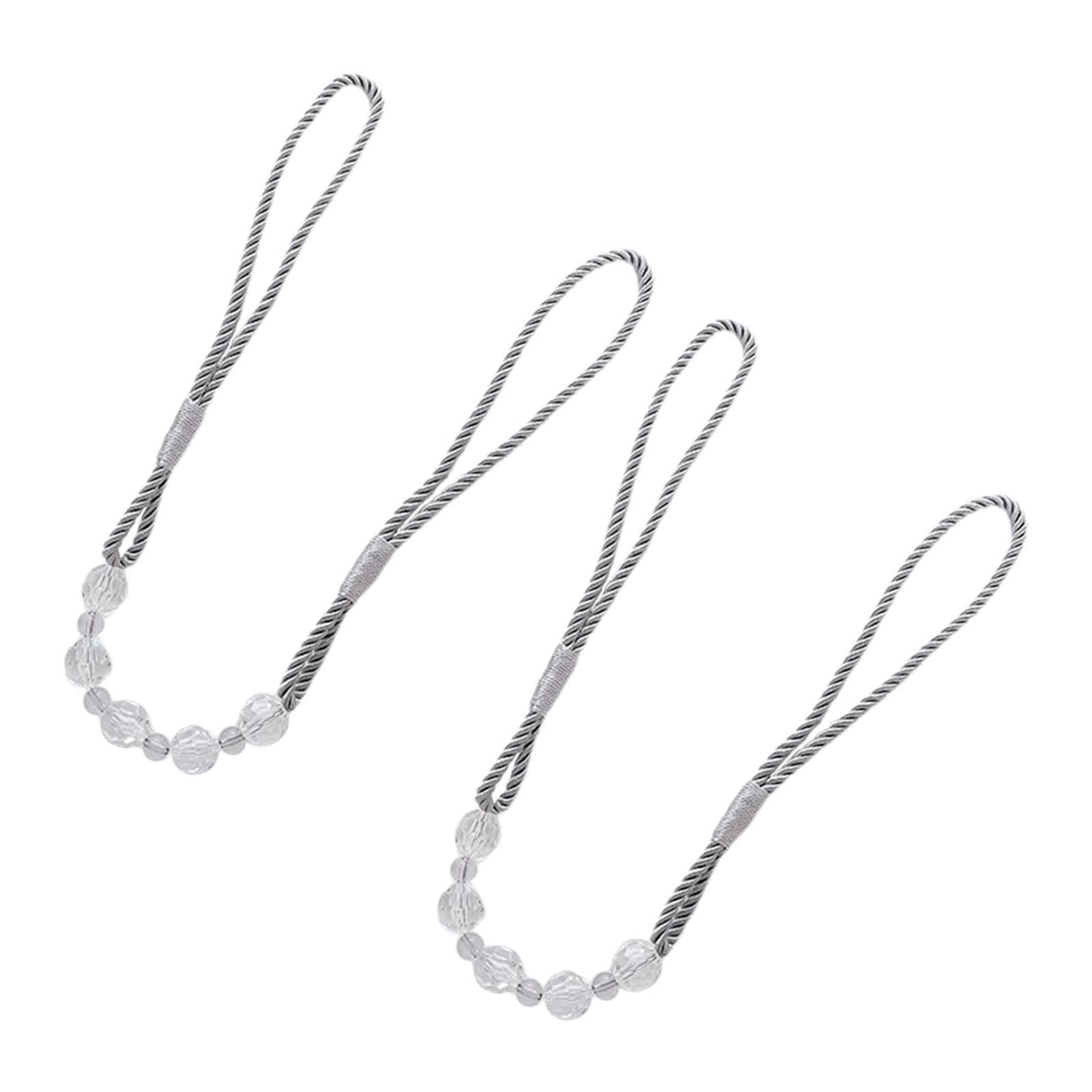 Divono 2pcs Polyester Yarn Tie Backs for Curtains,Crystal Curtain Tiebacks, Adjustable Tie Backs with Loops,Handmade Durable Binding Rope for Living Room Bedroom Kitchen Offices