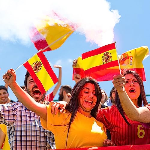 16 Pieces Hand Flag Spain Stick with Small Flag 30 cm – Ideal for World Cup, European Cup, Sports Events, Celebrations, Parades, National Parties and Entertainment