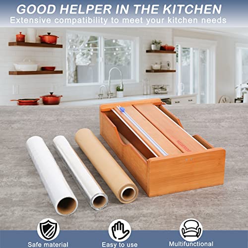 ECOGREDA Aluminum Foil Plastic Wrap Dispenser with Cutter,Bamboo Tin